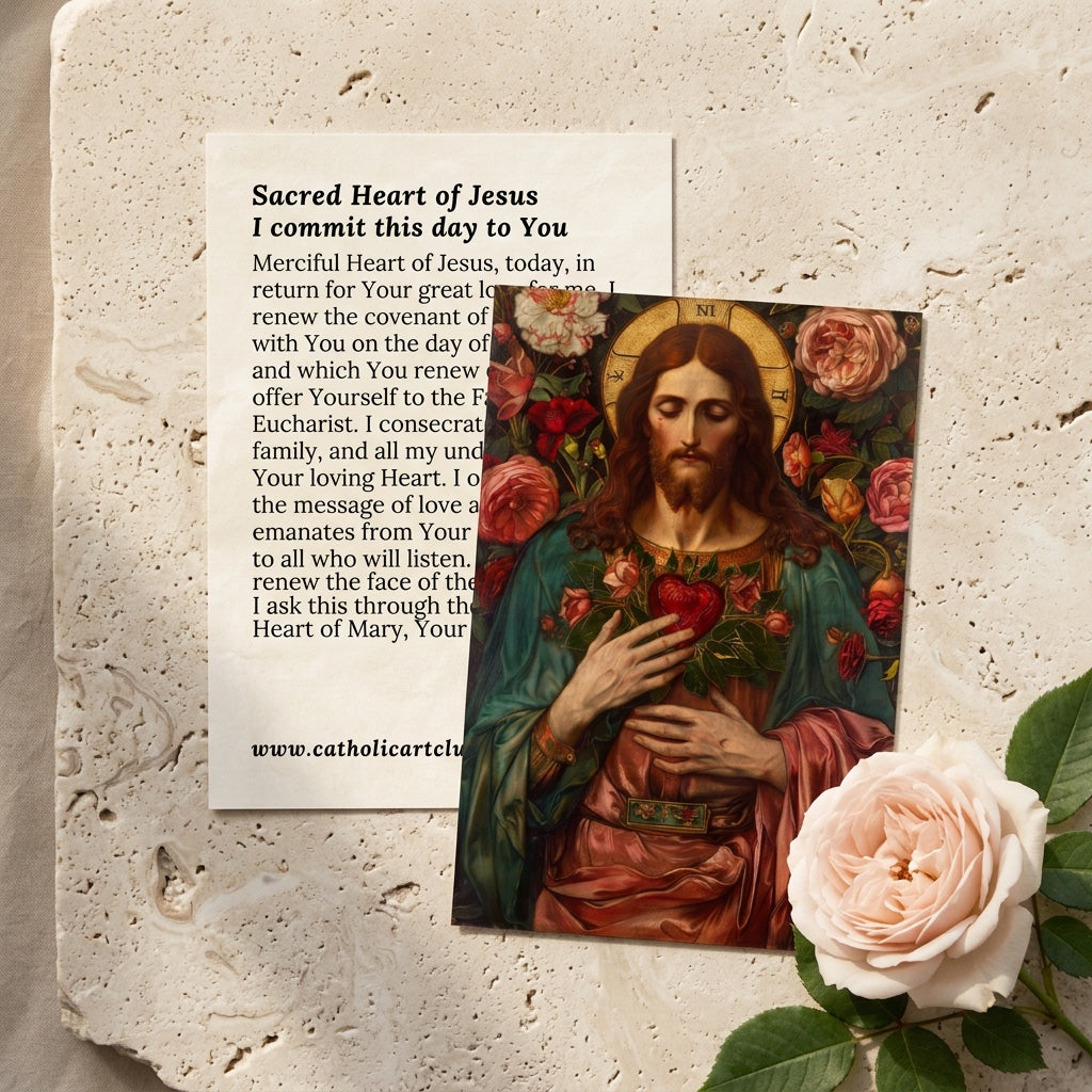 Sacred Heart of Jesus prayer card front and back with consecration prayer