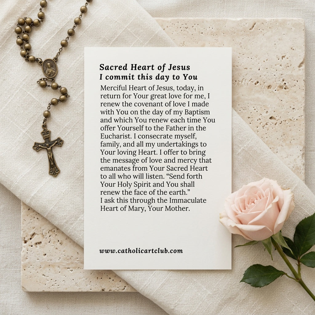 Sacred Heart of Jesus prayer "I commit this day to You" printed on card