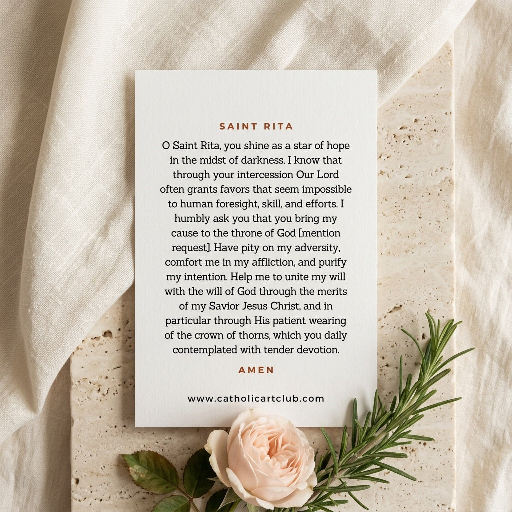 Prayer to Saint Rita patroness of impossible causes printed on card