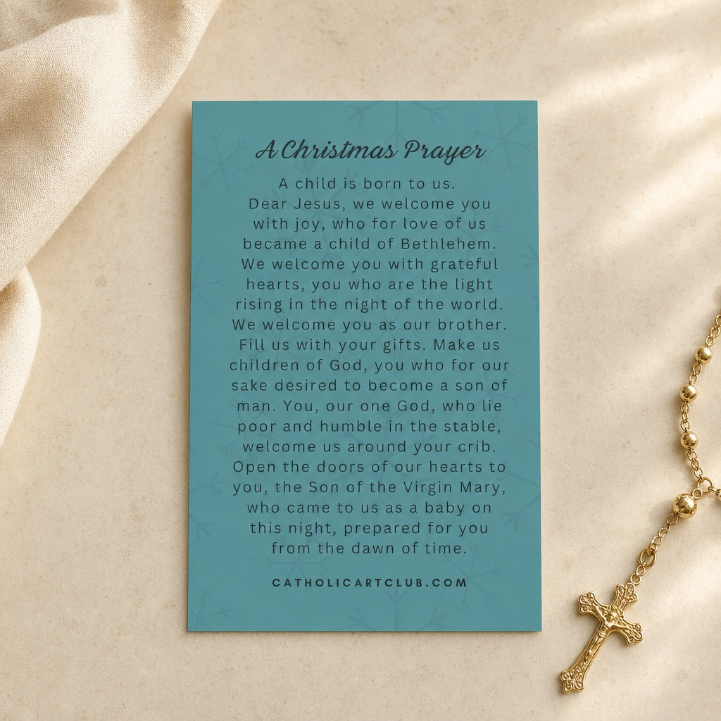 Back of the Madonna and Child prayer card with Christmas blessing for the home