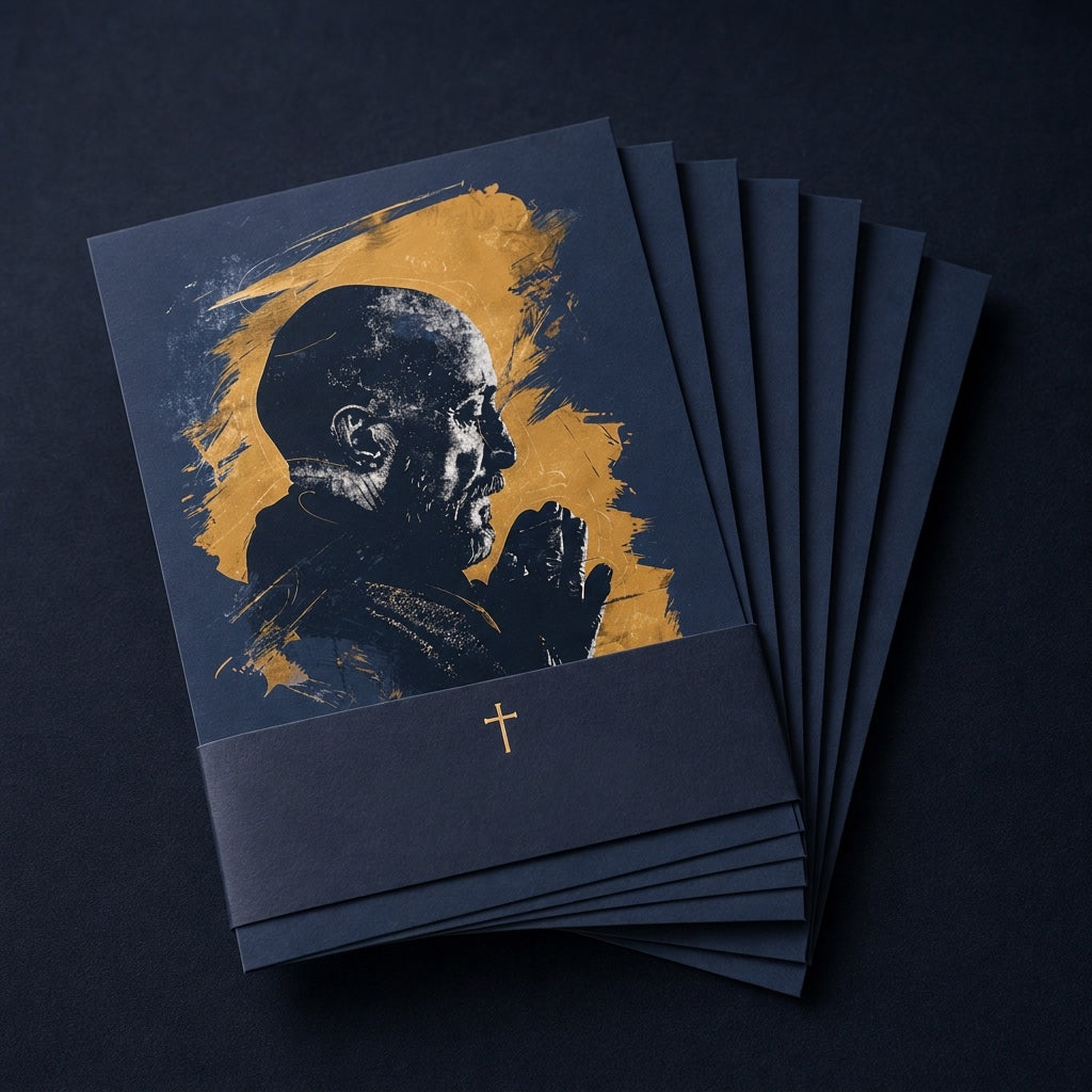 Bundle of Saint Ignatius of Loyola prayer cards, navy gold Catholic gift set