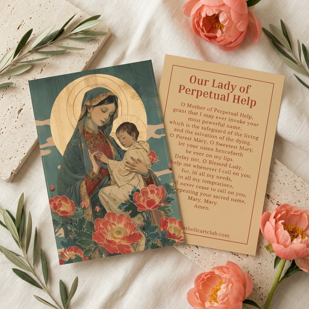 Our Lady of Perpetual Help prayer card front and back with prayer for safeguard