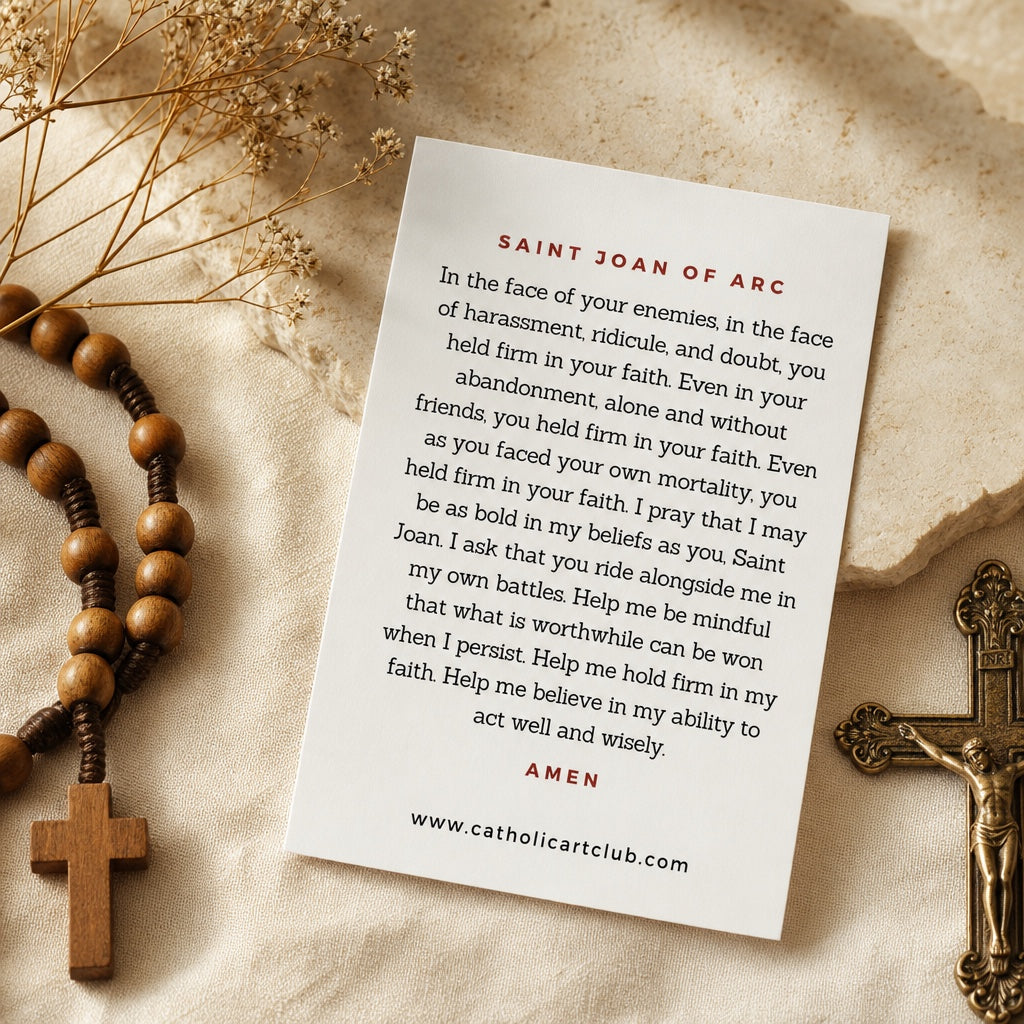 Prayer to Saint Joan of Arc for faith and boldness printed on card