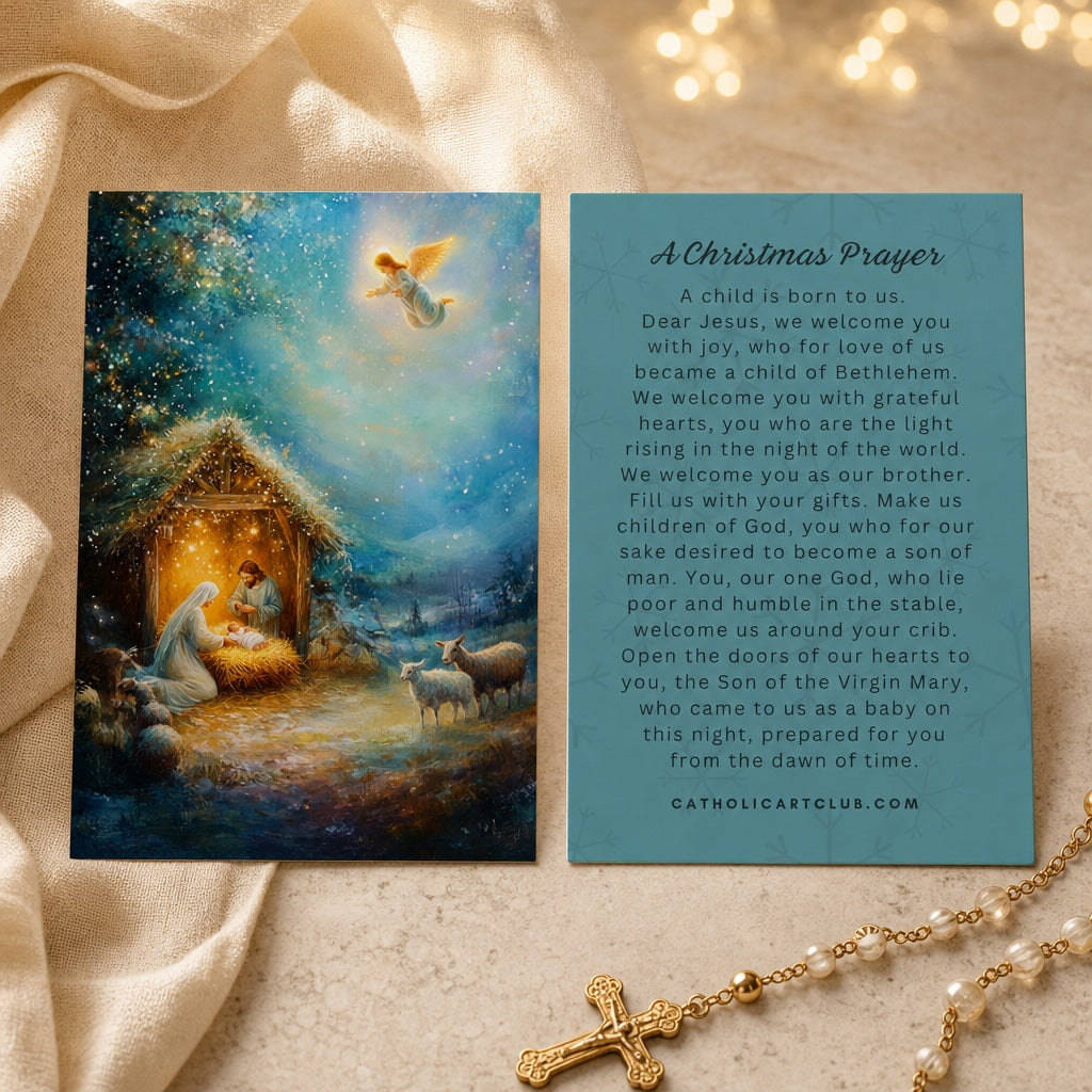 Madonna and Child Christmas prayer card front and back with Christmas blessing