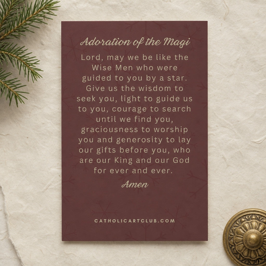 Back of the Adoration of the Magi prayer card: Lord, may we be like the Wise Men who were guided to you by a star