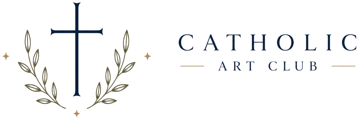 Catholic Art Club logo with cross and olive branches